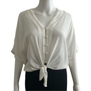 Sim & Sam White Button Down Front Tie Blouse Size Small